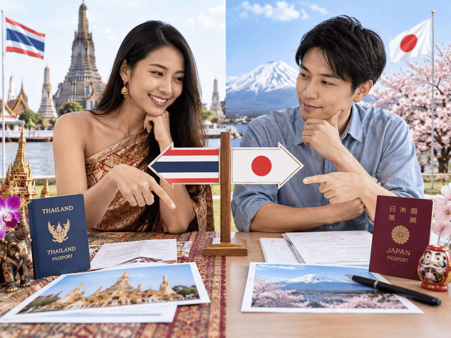 タイ人との国際結婚を進めるタイ方式と日本方式のイメージ